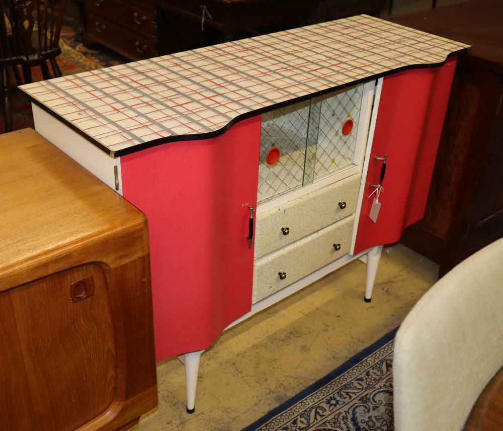 A 1950s side cabinet, W.120cm, D.44cm, H.90cm